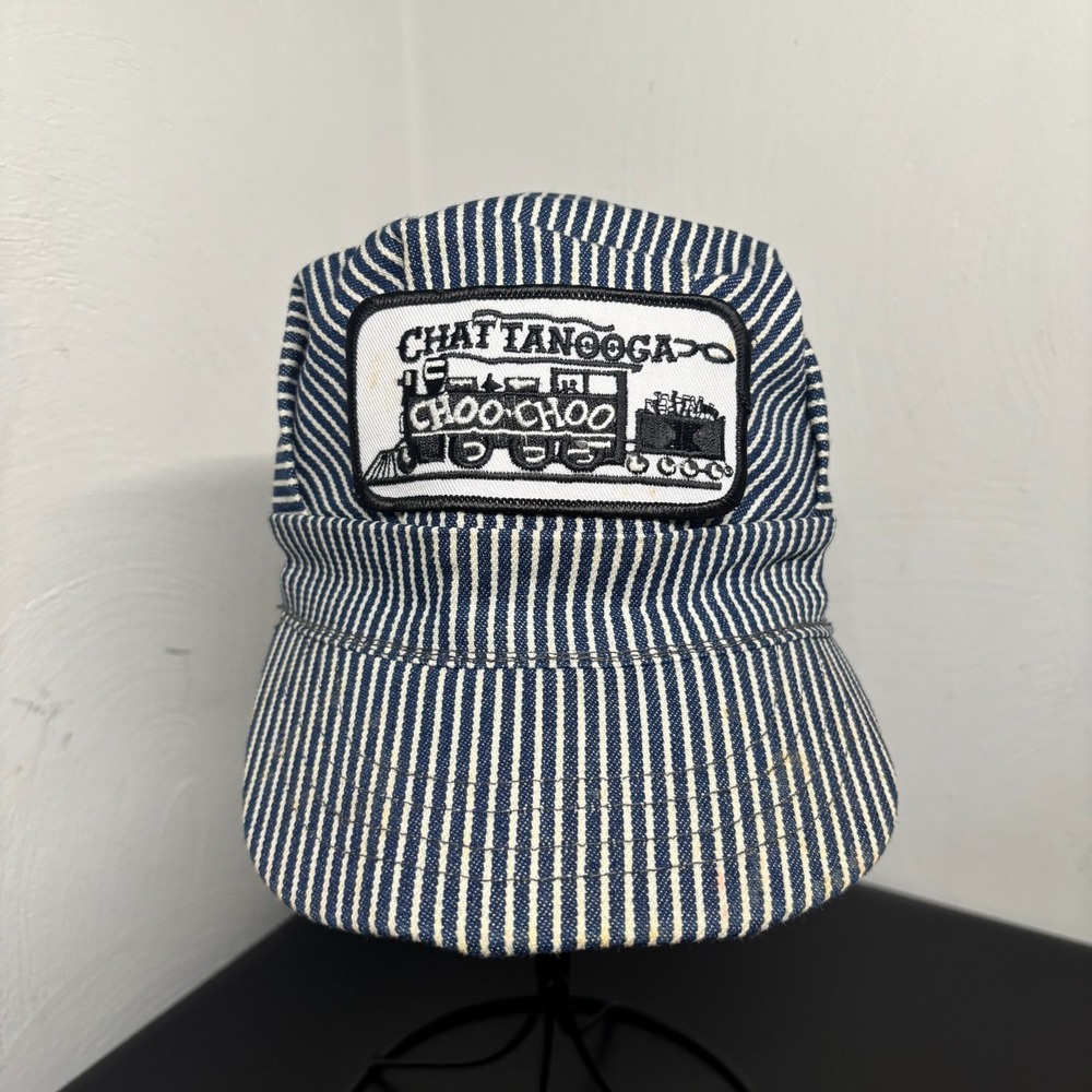 Vintage CHATTANOOGA CHOO CHOO RAILROAD Cap Boys XS Train Striped Hat Made in USA